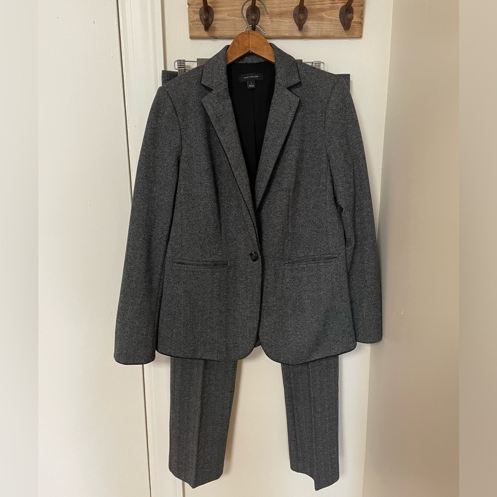 Ann Taylor charcoal herringbone suit